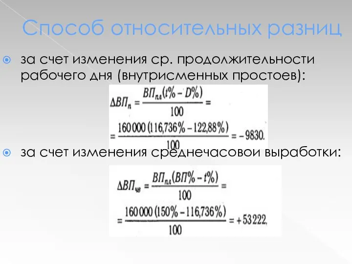 Способ относительных разниц за счет изменения ср. продолжительности рабочего дня (внутрисменных