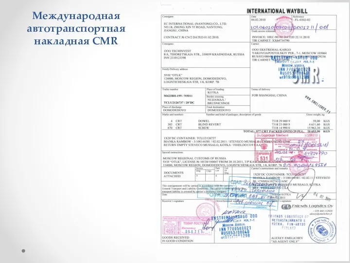 Международная автотранспортная накладная CMR