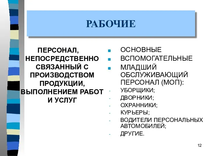 РАБОЧИЕ ПЕРСОНАЛ, НЕПОСРЕДСТВЕННО СВЯЗАННЫЙ С ПРОИЗВОДСТВОМ ПРОДУКЦИИ, ВЫПОЛНЕНИЕМ РАБОТ И УСЛУГ