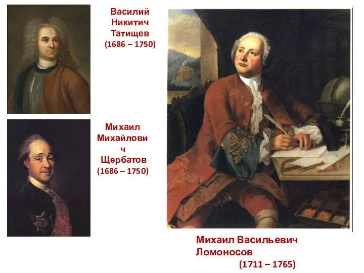 Михаил Васильевич Ломоносов (1711 – 1765) Василий Никитич Татищев (1686 –