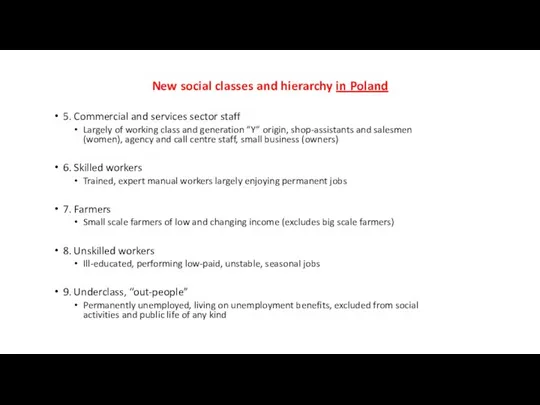 New social classes and hierarchy in Poland 5. Commercial and services