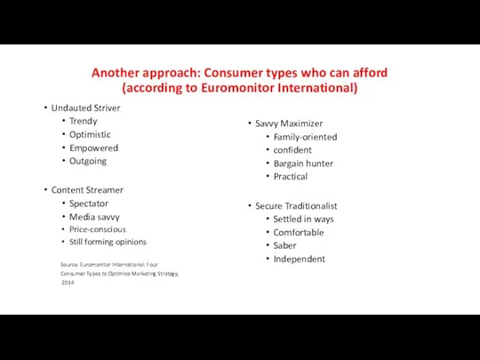 Another approach: Consumer types who can afford (according to Euromonitor International)