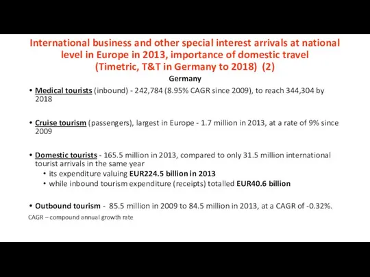 International business and other special interest arrivals at national level in