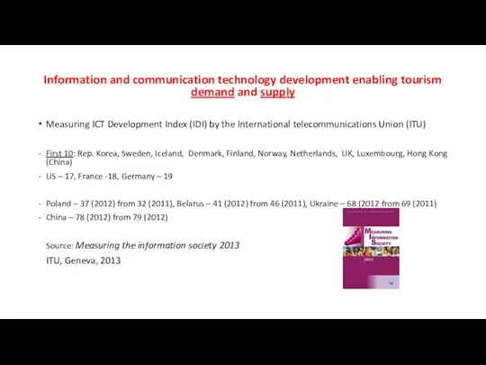 Information and communication technology development enabling tourism demand and supply Measuring