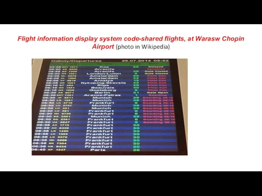 Flight information display system code-shared flights, at Warasw Chopin Airport (photo in Wikipedia)