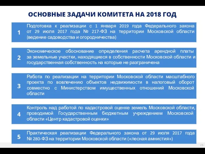 ОСНОВНЫЕ ЗАДАЧИ КОМИТЕТА НА 2018 ГОД