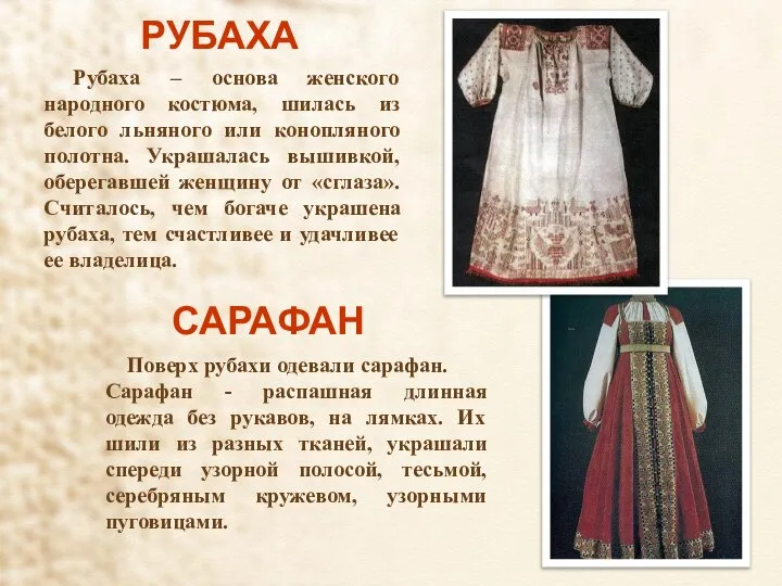 РУБАХА Рубаха – основа женского народного костюма, шилась из белого льняного
