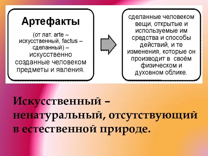 Искусственный – ненатуральный, отсутствующий в естественной природе.