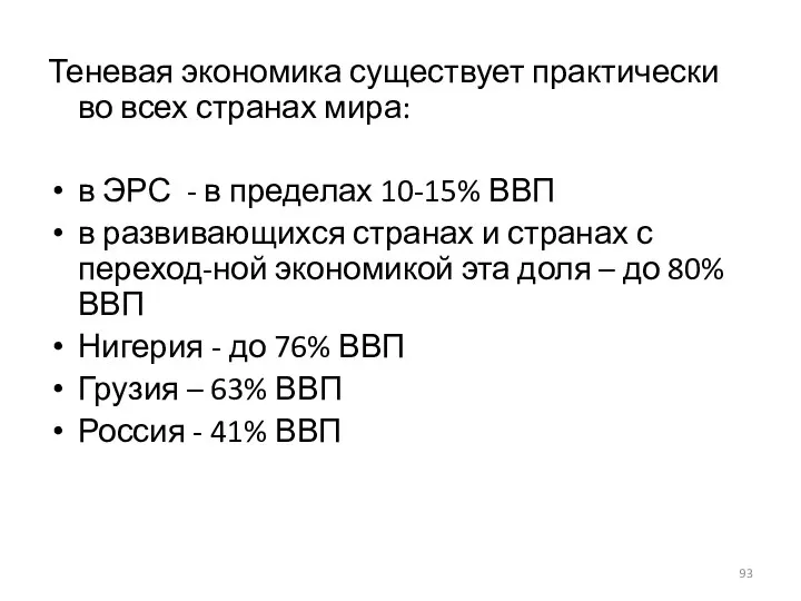 Теневая экономика существует практически во всех странах мира: в ЭРС -