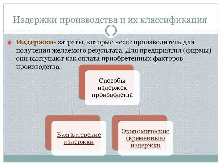 Издержки производства и их классификация Издержки- затраты, которые несет производитель для