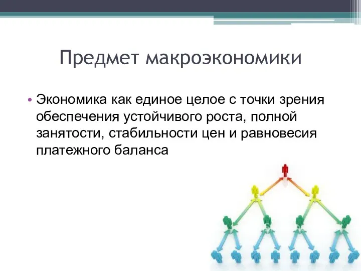 Предмет макроэкономики Экономика как единое целое с точки зрения обеспечения устойчивого