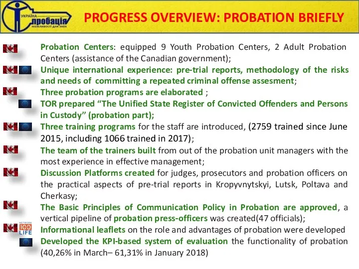 PROGRESS OVERVIEW: PROBATION BRIEFLY Probation Centers: equipped 9 Youth Probation Centers,
