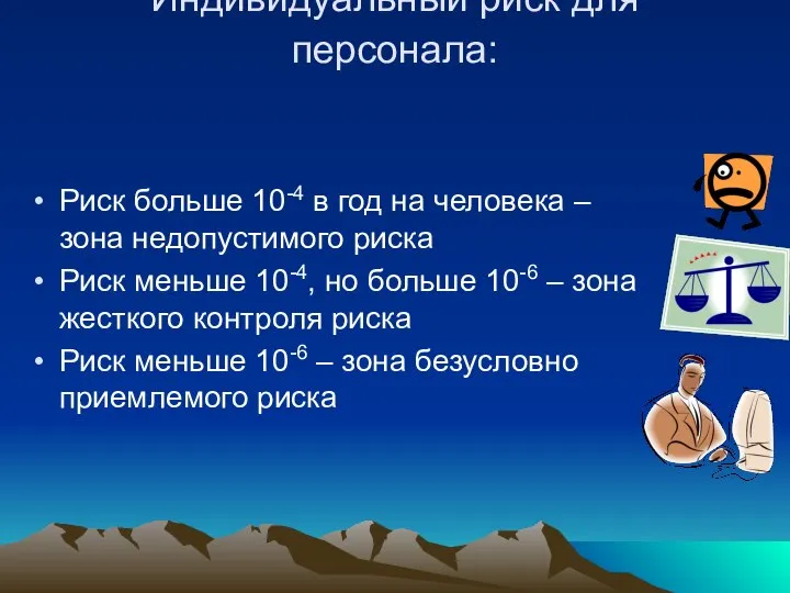 Индивидуальный риск для персонала: Риск больше 10-4 в год на человека