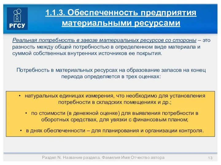 Раздел N. Название раздела. Фамилия Имя Отчество автора 1.1.3. Обеспеченность предприятия