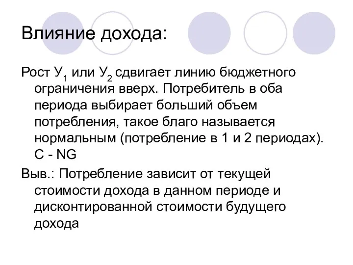 Влияние дохода: Рост У1 или У2 сдвигает линию бюджетного ограничения вверх.