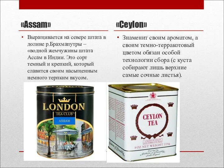 «Assam» Выращивается на севере штата в долине р.Брахмапутры – «водной жемчужины