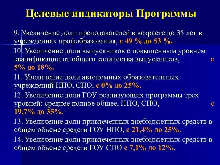 Целевые индикаторы Программы 9. Увеличение доли преподавателей в возрасте до 35