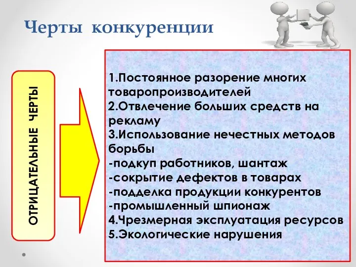 Черты конкуренции 1.Постоянное разорение многих товаропроизводителей 2.Отвлечение больших средств на рекламу