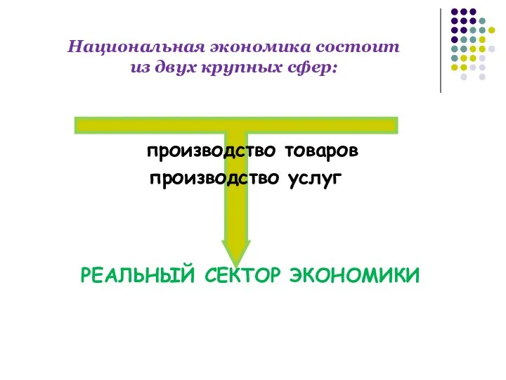 Национальная экономика состоит из двух крупных сфер: производство товаров производство услуг РЕАЛЬНЫЙ СЕКТОР ЭКОНОМИКИ