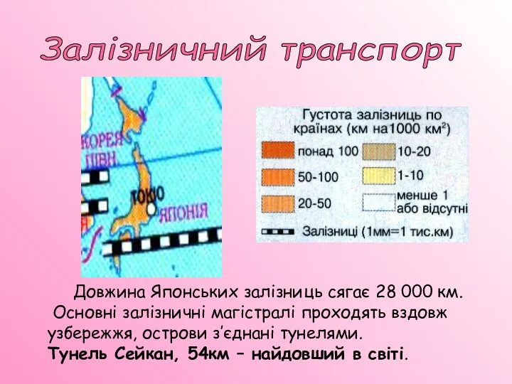 Залізничний транспорт Довжина Японських залізниць сягає 28 000 км. Основні залізничні