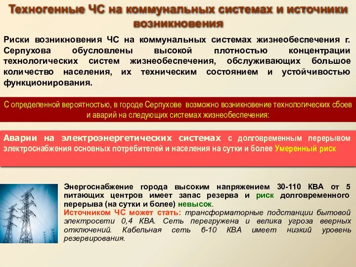 Техногенные ЧС на коммунальных системах и источники возникновения Аварии на электроэнергетических