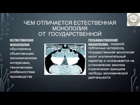 ЧЕМ ОТЛИЧАЕТСЯ ЕСТЕСТВЕННАЯ МОНОПОЛИЯ ОТ ГОСУДАРСТВЕННОЙ естественная монополия обусловлена объективными экономическими