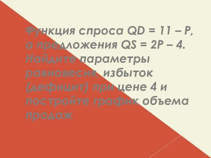 Функция спроса QD = 11 – P, а предложения QS =