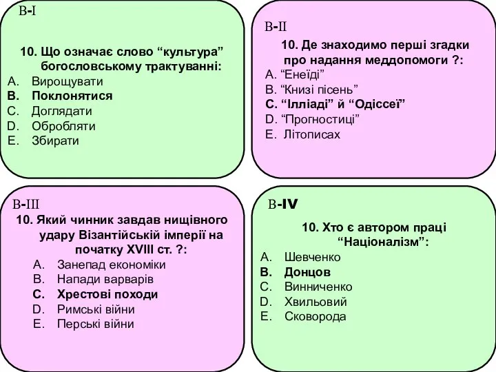 10. Що означає слово “культура” богословському трактуванні: Вирощувати Поклонятися Доглядати Обробляти