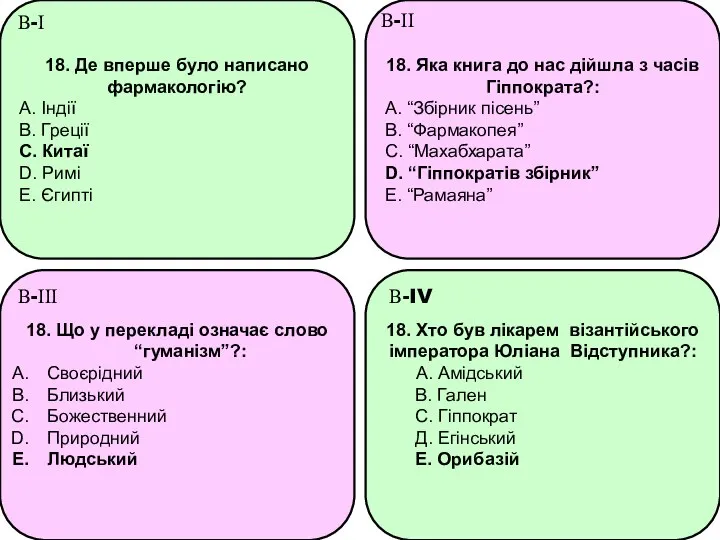 18. Де вперше було написано фармакологію? A. Індії B. Греції C.