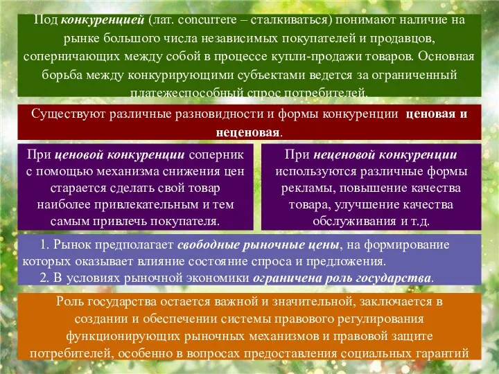 Под конкуренцией (лат. concurrere – сталкиваться) понимают наличие на рынке большого