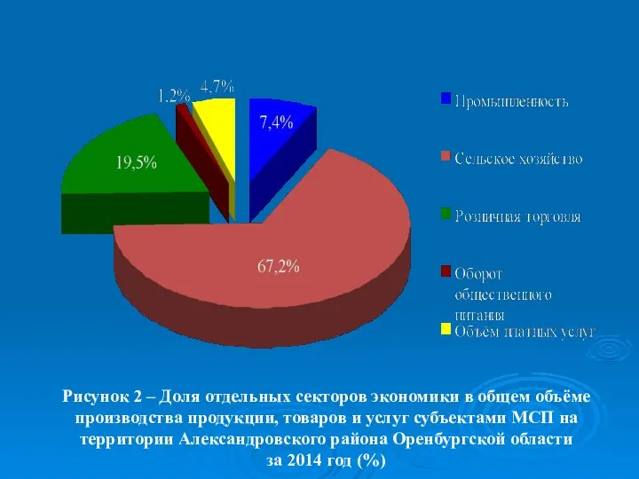 Рисунок 2 – Доля отдельных секторов экономики в общем объёме производства