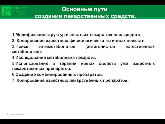 Основные пути создания лекарственных средств. 1.Модификация структур известных лекарственных средств. 2.