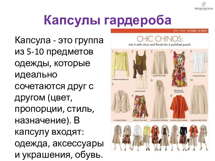 Капсулы гардероба Капсула - это группа из 5-10 предметов одежды, которые