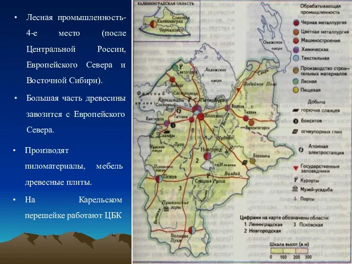 Лесная промышленность- 4-е место (после Центральной России, Европейского Севера и Восточной