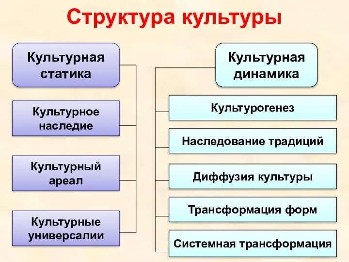 Структура культуры Культурная статика Культурная динамика Культурное наследие Культурный ареал Культурные