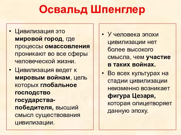 Освальд Шпенглер Цивилизация это мировой город, где процессы омассовления проникают во