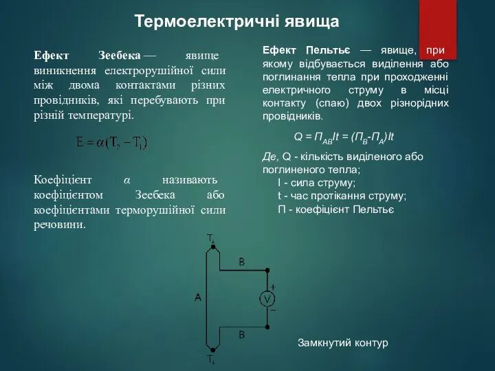 Ефект Зеебека — явище виникнення електрорушійної сили між двома контактами різних