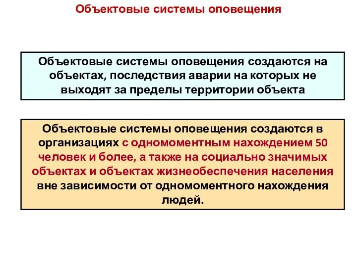 Объектовые системы оповещения создаются на объектах, последствия аварии на которых не