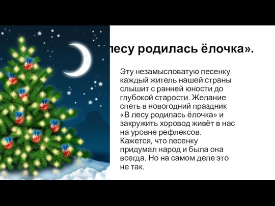 «В лесу родилась ёлочка». Эту незамысловатую песенку каждый житель нашей страны