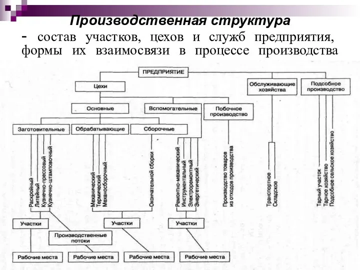 Производственная структура - состав участков, цехов и служб предприятия, формы их взаимосвязи в процессе производства продукции