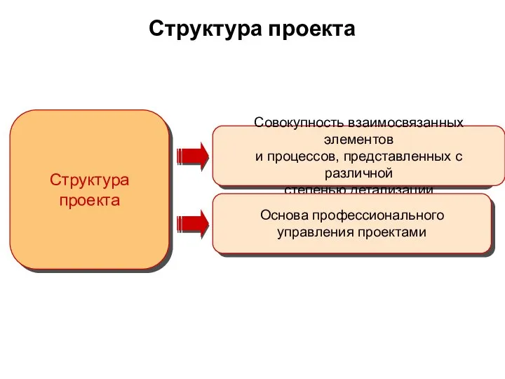 Структура проекта Структура проекта Совокупность взаимосвязанных элементов и процессов, представленных с