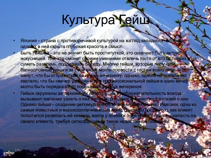 Культура Гейш Япония – страна с противоречивой культурой на взгляд западного