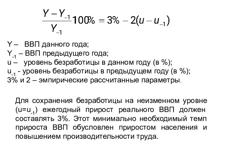 Y – ВВП данного года; Y-1 – ВВП предыдущего года; u