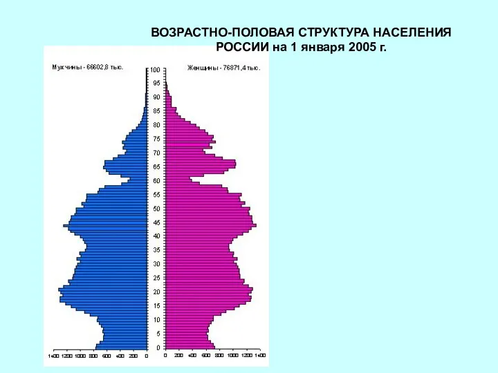 ВОЗРАСТНО-ПОЛОВАЯ СТРУКТУРА НАСЕЛЕНИЯ РОССИИ на 1 января 2005 г.