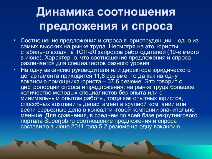 Динамика соотношения предложения и спроса Соотношение предложения и спроса в юриспруденции