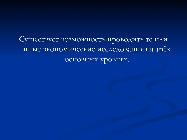 Существует возможность проводить те или иные экономические исследования на трёх основных уровнях.