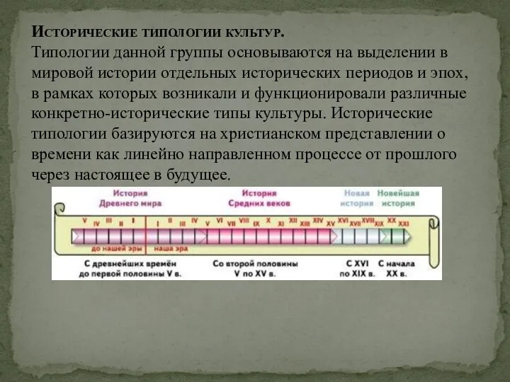 Исторические типологии культур. Типологии данной группы основываются на выделении в мировой