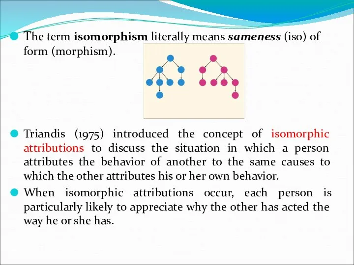 The term isomorphism literally means sameness (iso) of form (morphism). Triandis