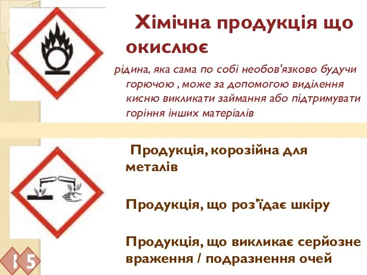 Хімічна продукція що окислює рідина, яка сама по собі необов'язково будучи