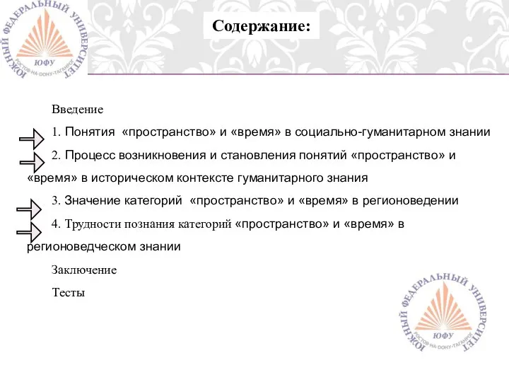 Введение 1. Понятия «пространство» и «время» в социально-гуманитарном знании 2. Процесс